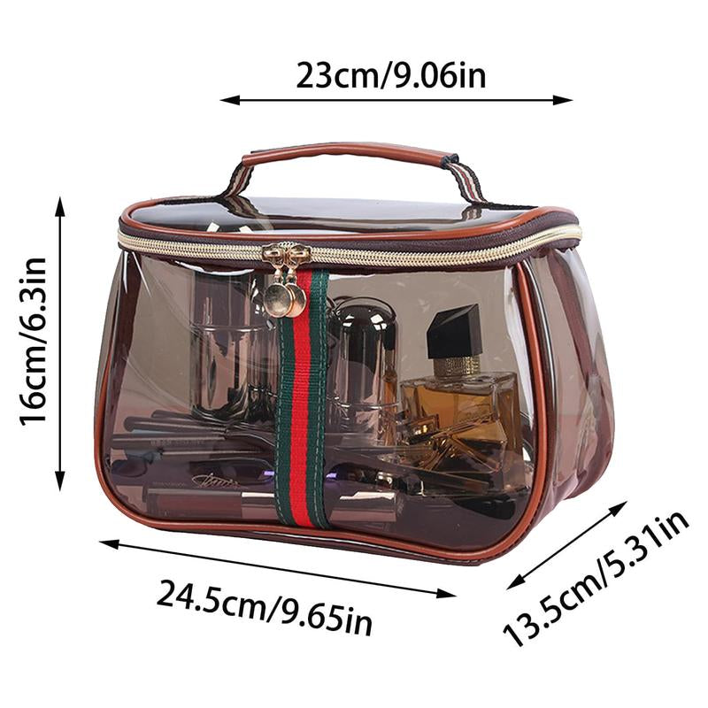 New Retro Vintage Vanity Bag, Large Capacity Makeup Organizer for Women, Ladies Travle Storage Case, Waterproof Transparent Toiletry Bag, Portable Skincare Storage Case (Brown)