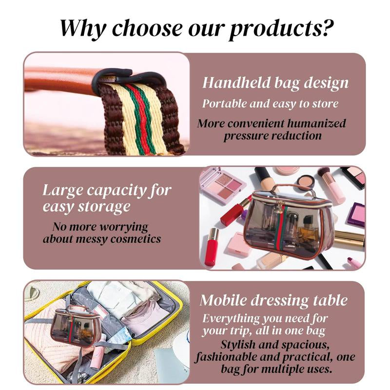New Retro Vintage Vanity Bag, Large Capacity Makeup Organizer for Women, Ladies Travle Storage Case, Waterproof Transparent Toiletry Bag, Portable Skincare Storage Case (Brown)