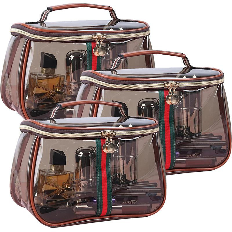 New Retro Vintage Vanity Bag, Large Capacity Makeup Organizer for Women, Ladies Travle Storage Case, Waterproof Transparent Toiletry Bag, Portable Skincare Storage Case (Brown)