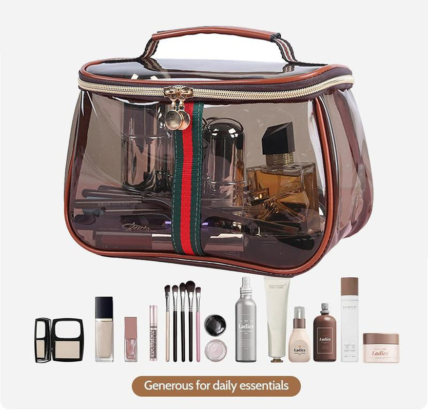 New Retro Vintage Vanity Bag, Large Capacity Makeup Organizer for Women, Ladies Travle Storage Case, Waterproof Transparent Toiletry Bag, Portable Skincare Storage Case (Brown)