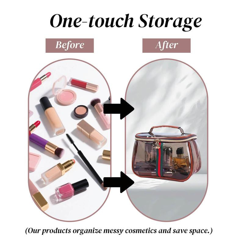 New Retro Vintage Vanity Bag, Large Capacity Makeup Organizer for Women, Ladies Travle Storage Case, Waterproof Transparent Toiletry Bag, Portable Skincare Storage Case (Brown)